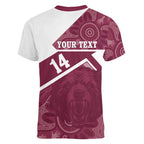 Burleigh Rugby Custom Women V-Neck T-Shirt Go Bears Maroon Aboriginal Art - Aussie Hoodie