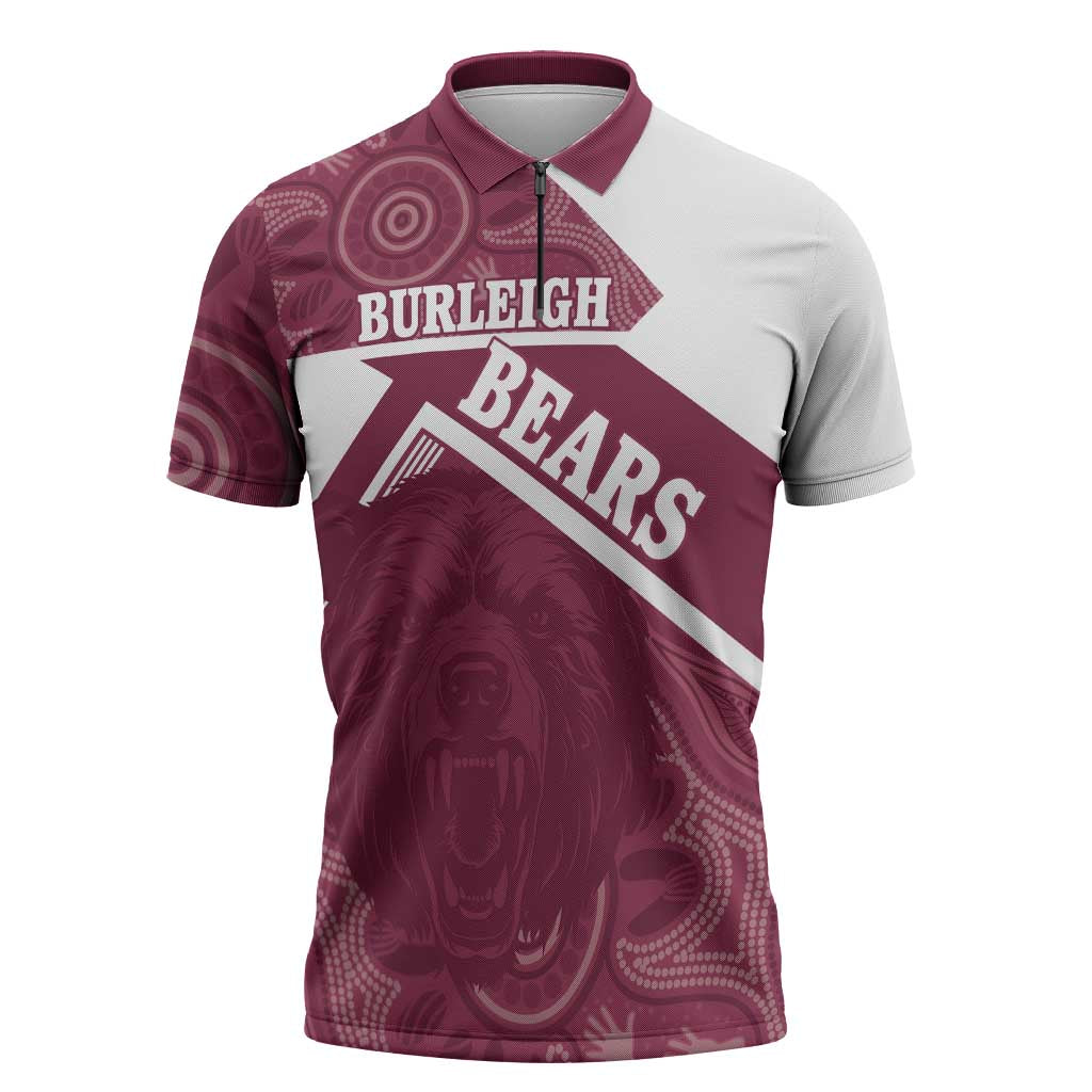 Burleigh Rugby Custom Zipper Polo Shirt Go Bears Maroon Aboriginal Art - Aussie Hoodie
