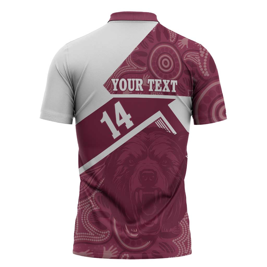 Burleigh Rugby Custom Zipper Polo Shirt Go Bears Maroon Aboriginal Art - Aussie Hoodie