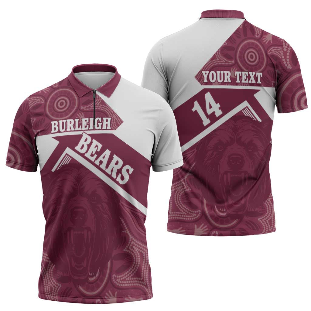 Burleigh Rugby Custom Zipper Polo Shirt Go Bears Maroon Aboriginal Art - Aussie Hoodie