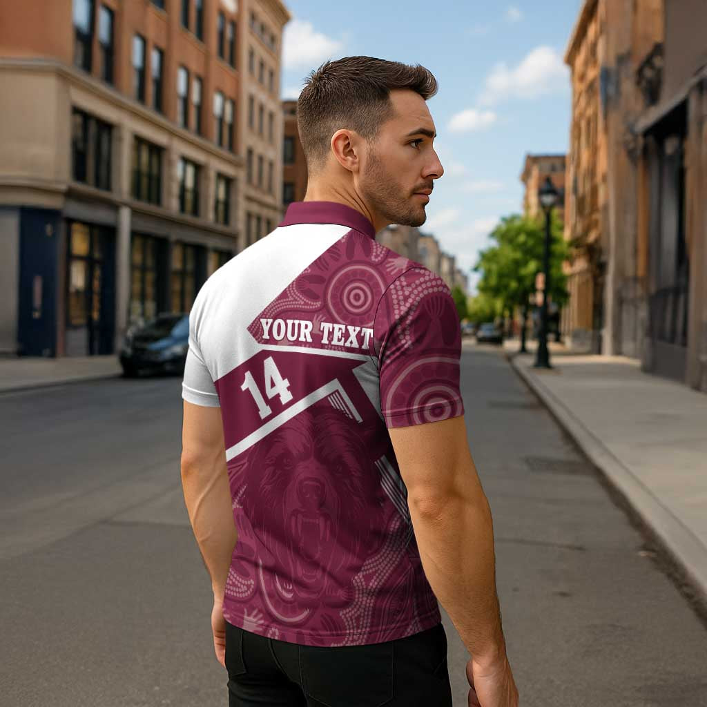 Burleigh Rugby Custom Zipper Polo Shirt Go Bears Maroon Aboriginal Art - Aussie Hoodie