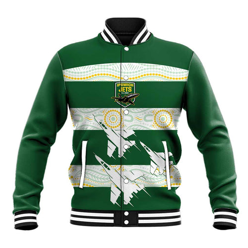 Ipswich Rugby Custom Baseball Jacket Go Jets Aboriginal Art - Aussie Hoodie