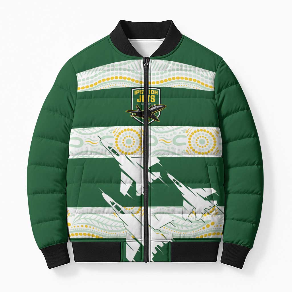 Ipswich Rugby Custom Bomber Puffer Jacket Go Jets Aboriginal Art - Aussie Hoodie