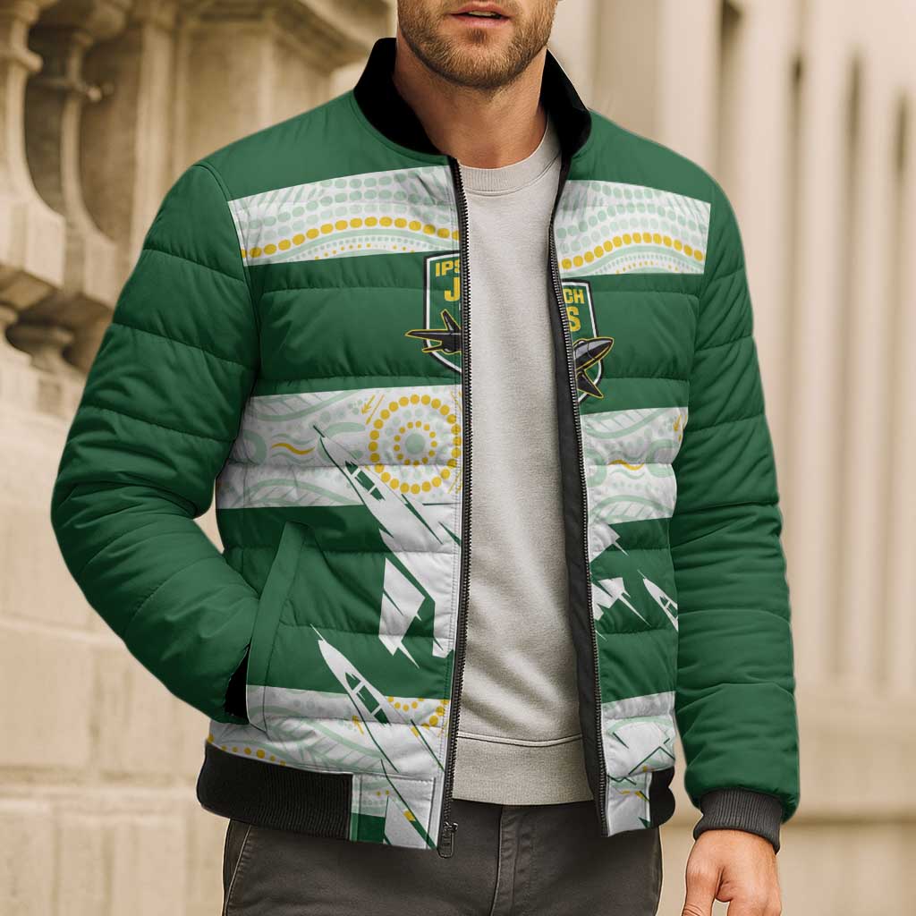 Ipswich Rugby Custom Bomber Puffer Jacket Go Jets Aboriginal Art - Aussie Hoodie