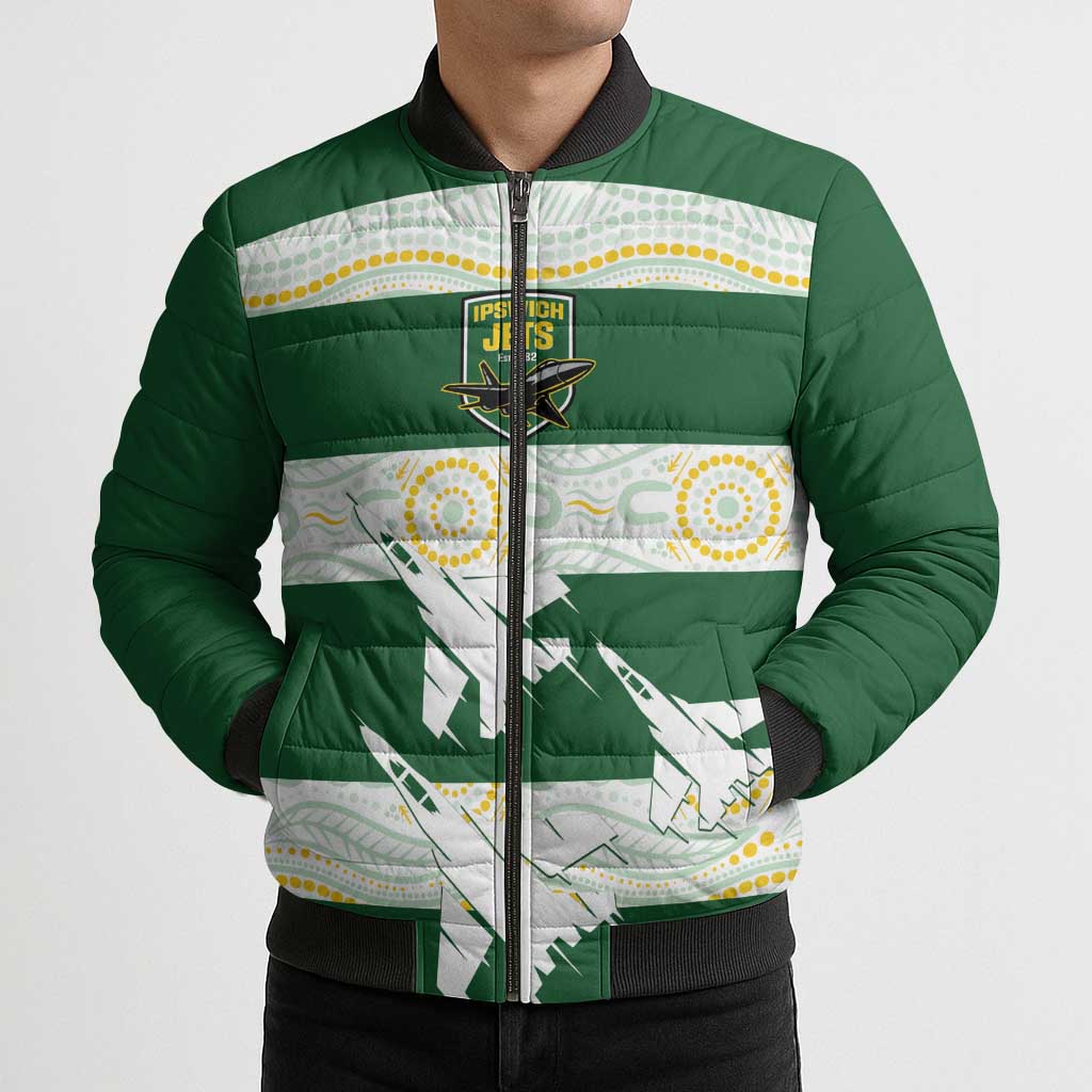 Ipswich Rugby Custom Bomber Puffer Jacket Go Jets Aboriginal Art - Aussie Hoodie