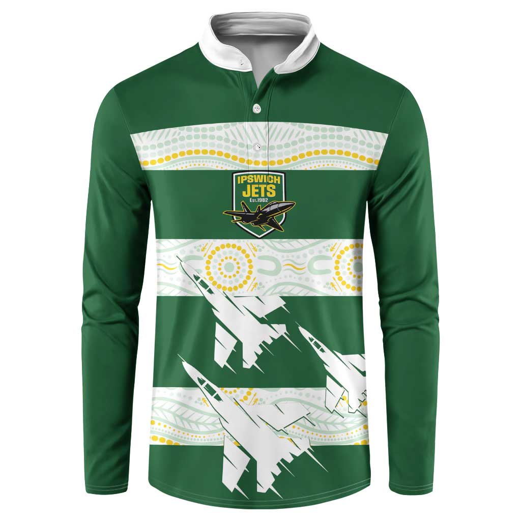 Ipswich Rugby Custom Button Sweatshirt Go Jets Aboriginal Art - Aussie Hoodie