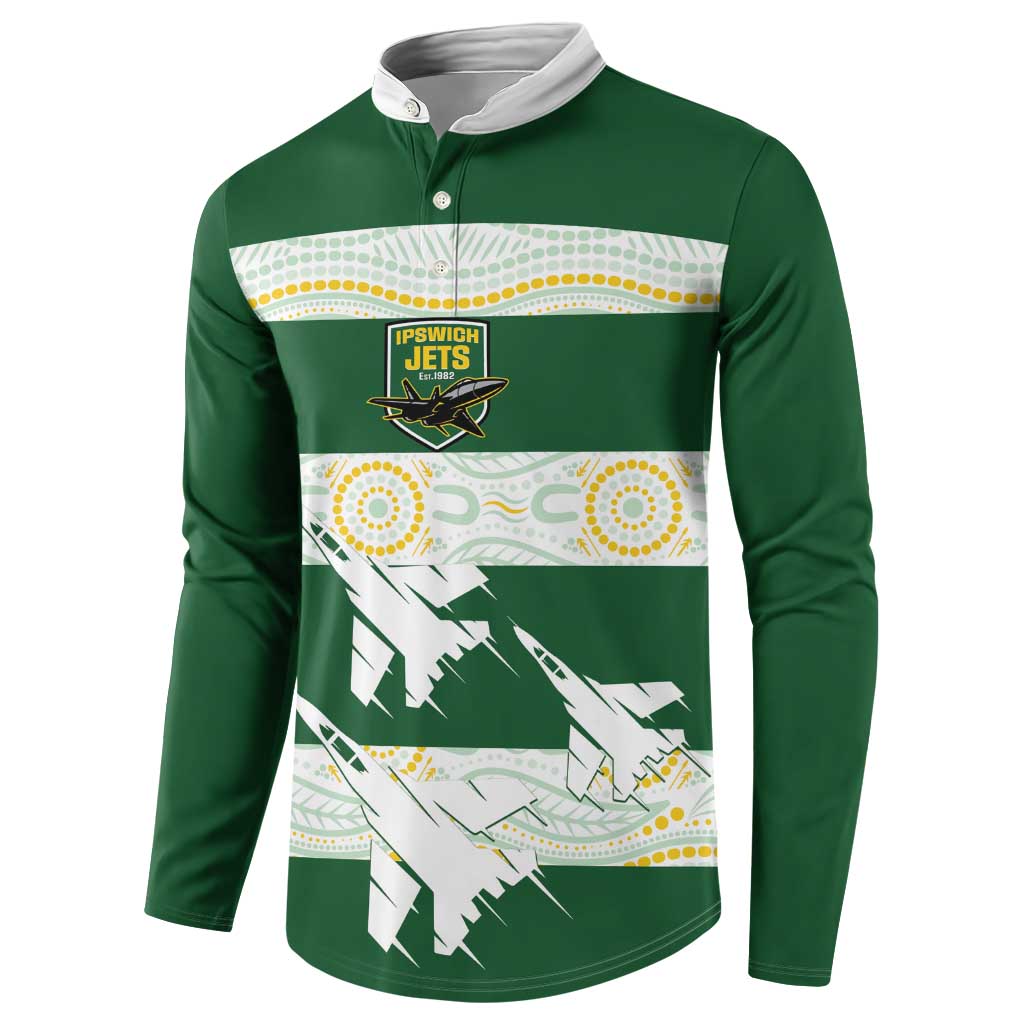 Ipswich Rugby Custom Button Sweatshirt Go Jets Aboriginal Art - Aussie Hoodie