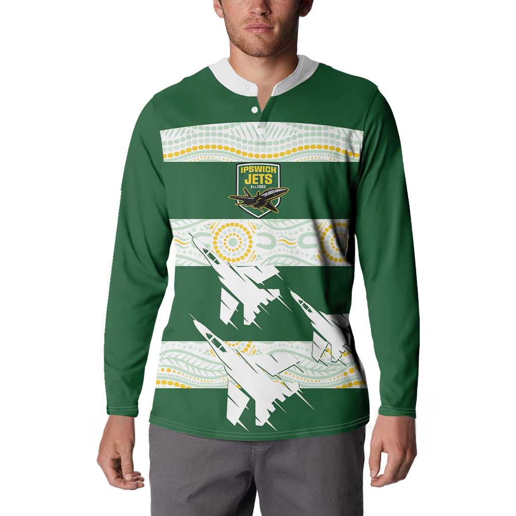 Ipswich Rugby Custom Button Sweatshirt Go Jets Aboriginal Art - Aussie Hoodie