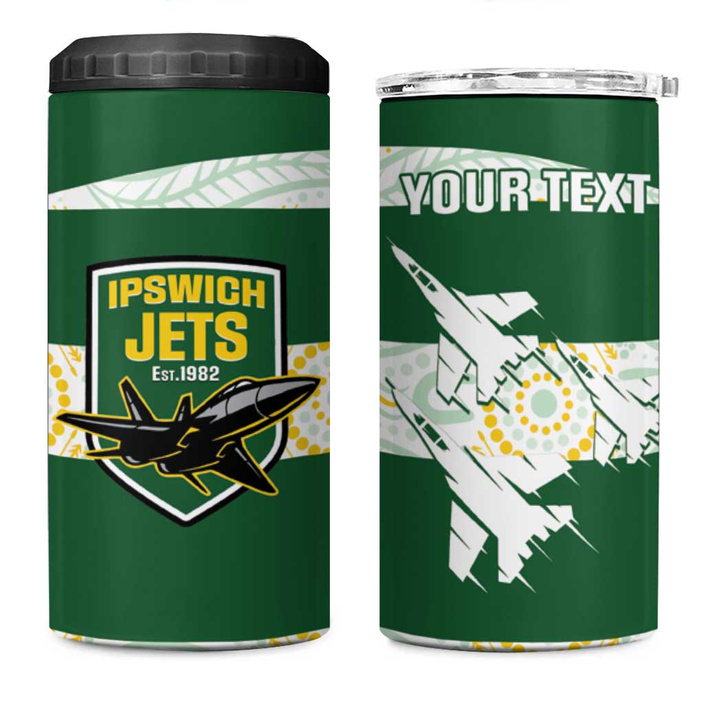 Ipswich Rugby Custom 4 in 1 Can Cooler Tumbler Go Jets Aboriginal Art - Aussie Hoodie