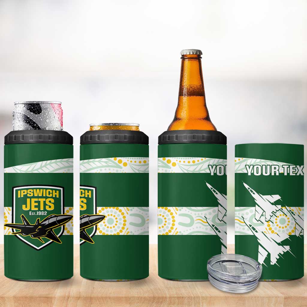 Ipswich Rugby Custom 4 in 1 Can Cooler Tumbler Go Jets Aboriginal Art - Aussie Hoodie