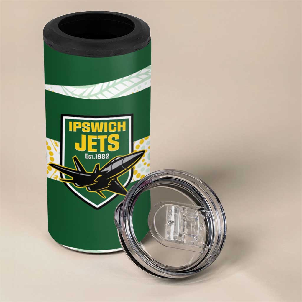 Ipswich Rugby Custom 4 in 1 Can Cooler Tumbler Go Jets Aboriginal Art - Aussie Hoodie