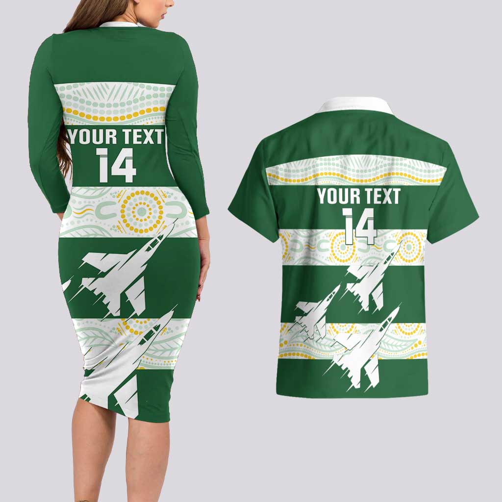 Ipswich Rugby Custom Couples Matching Long Sleeve Bodycon Dress and Hawaiian Shirt Go Jets Aboriginal Art - Aussie Hoodie