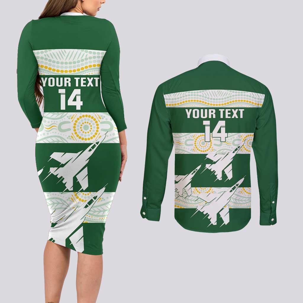 Ipswich Rugby Custom Couples Matching Long Sleeve Bodycon Dress and Long Sleeve Button Shirt Go Jets Aboriginal Art - Aussie Hoodie