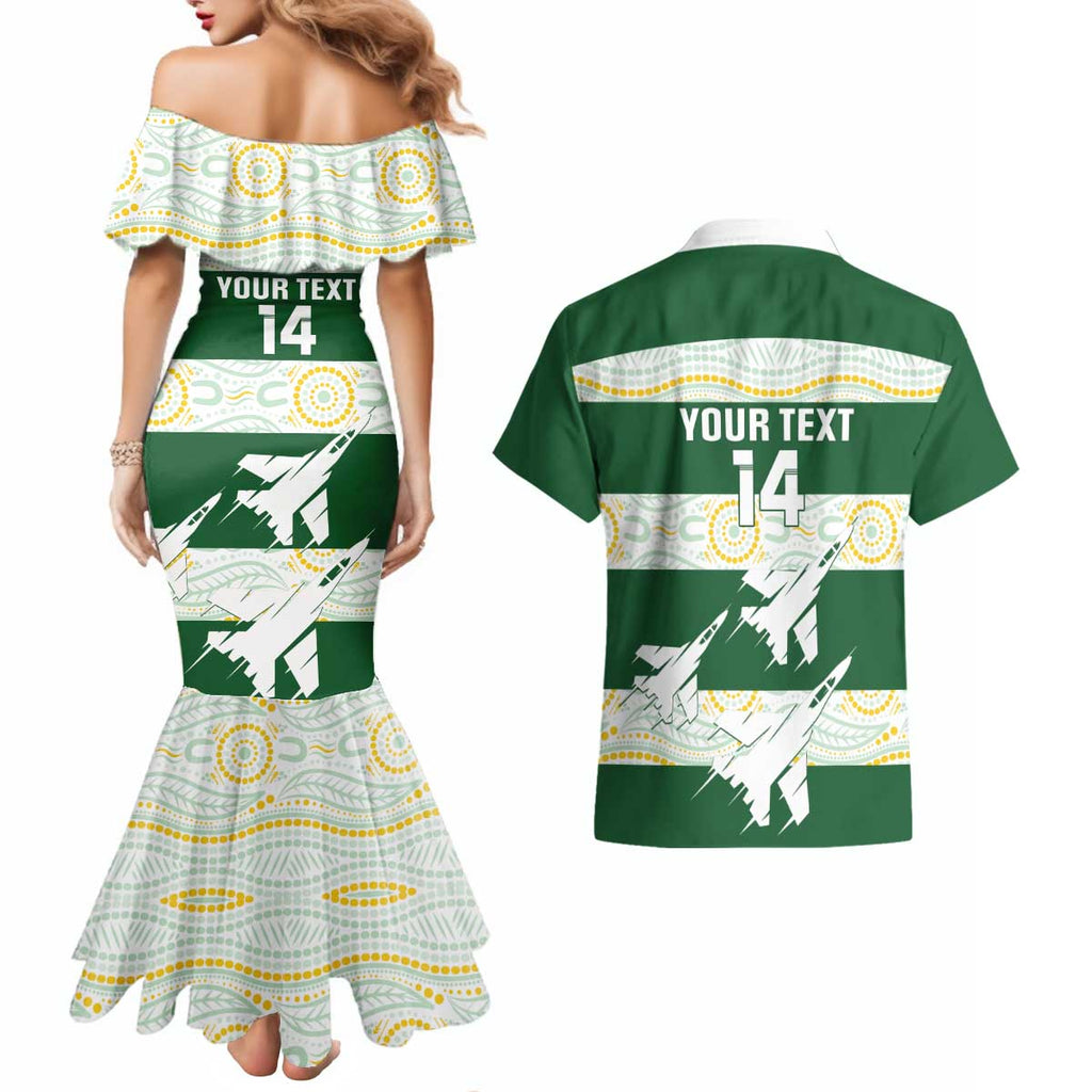 Ipswich Rugby Custom Couples Matching Mermaid Dress and Hawaiian Shirt Go Jets Aboriginal Art - Aussie Hoodie