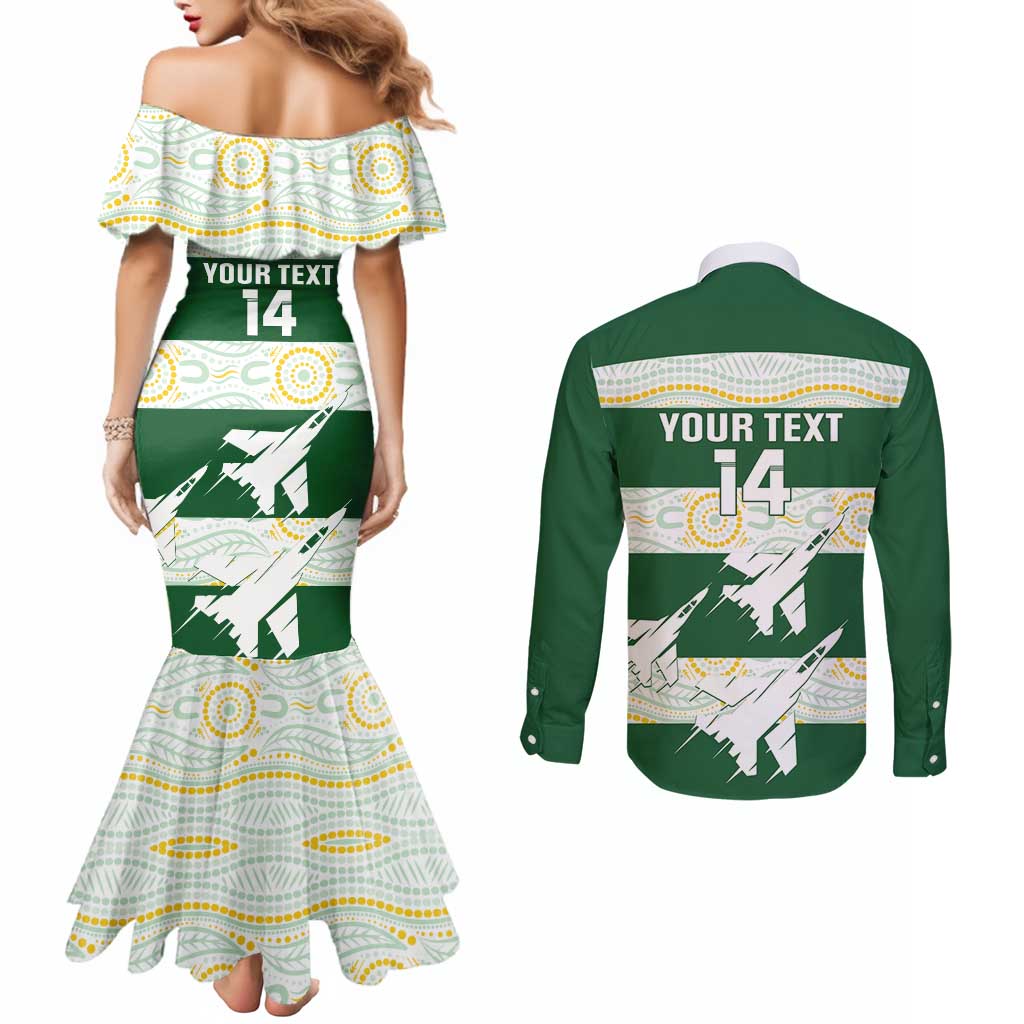 Ipswich Rugby Custom Couples Matching Mermaid Dress and Long Sleeve Button Shirt Go Jets Aboriginal Art - Aussie Hoodie