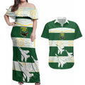 Ipswich Rugby Custom Couples Matching Off Shoulder Maxi Dress and Hawaiian Shirt Go Jets Aboriginal Art - Aussie Hoodie