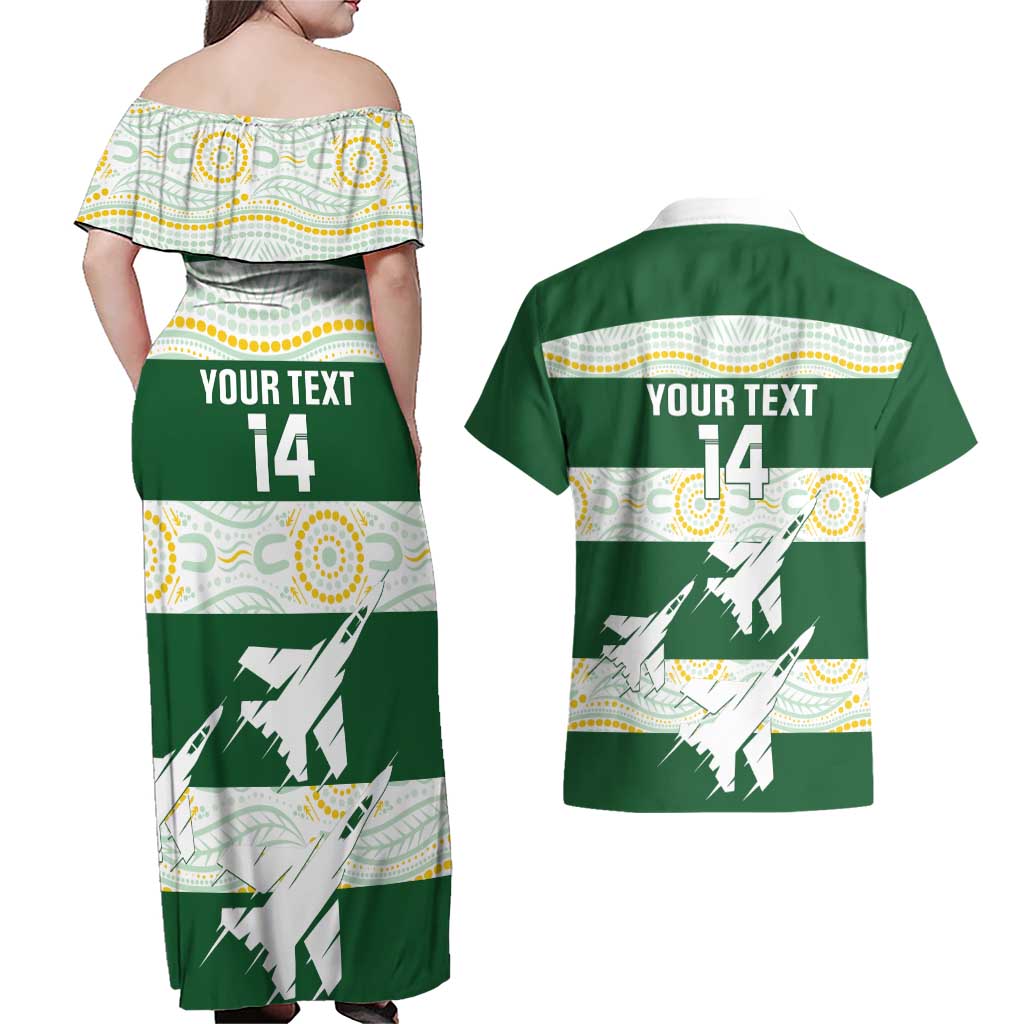 Ipswich Rugby Custom Couples Matching Off Shoulder Maxi Dress and Hawaiian Shirt Go Jets Aboriginal Art - Aussie Hoodie