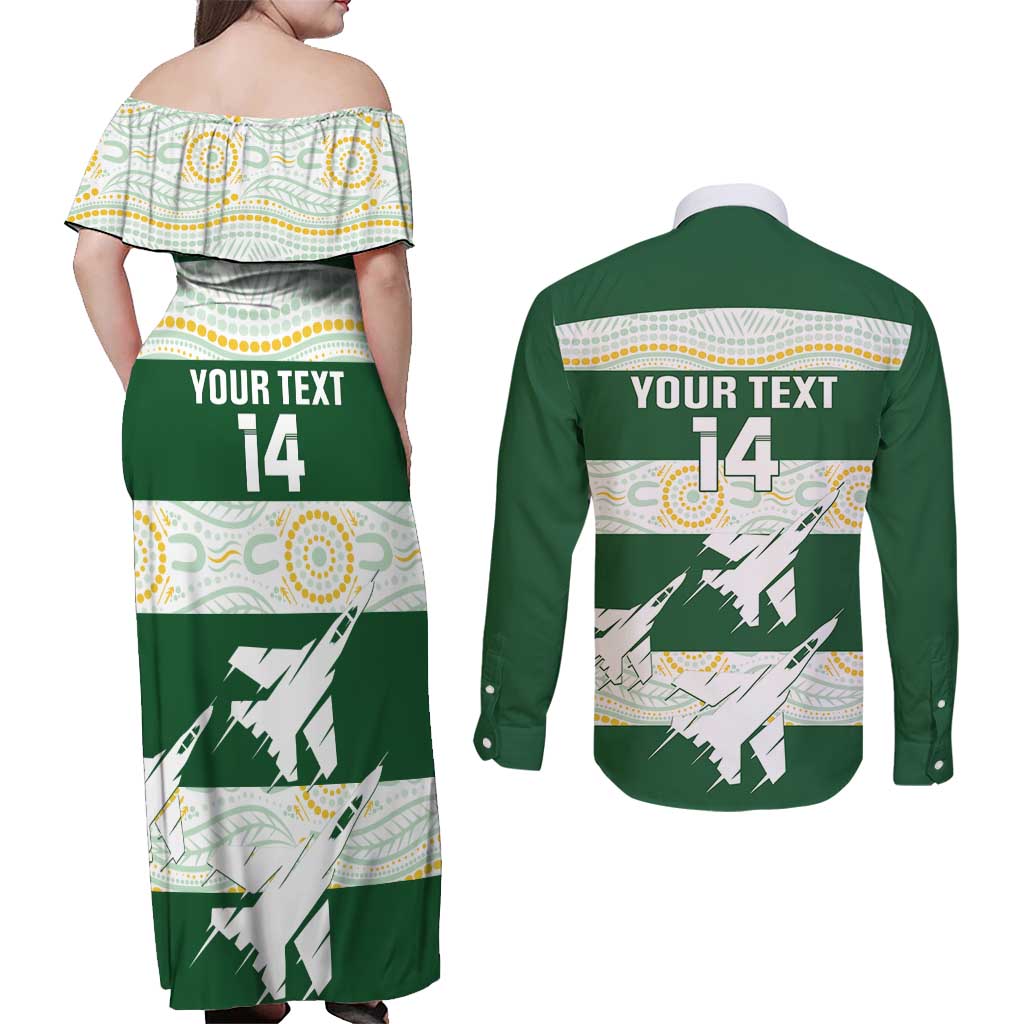 Ipswich Rugby Custom Couples Matching Off Shoulder Maxi Dress and Long Sleeve Button Shirt Go Jets Aboriginal Art - Aussie Hoodie