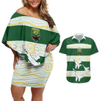 Ipswich Rugby Custom Couples Matching Off Shoulder Short Dress and Hawaiian Shirt Go Jets Aboriginal Art - Aussie Hoodie