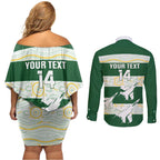 Ipswich Rugby Custom Couples Matching Off Shoulder Short Dress and Long Sleeve Button Shirt Go Jets Aboriginal Art - Aussie Hoodie