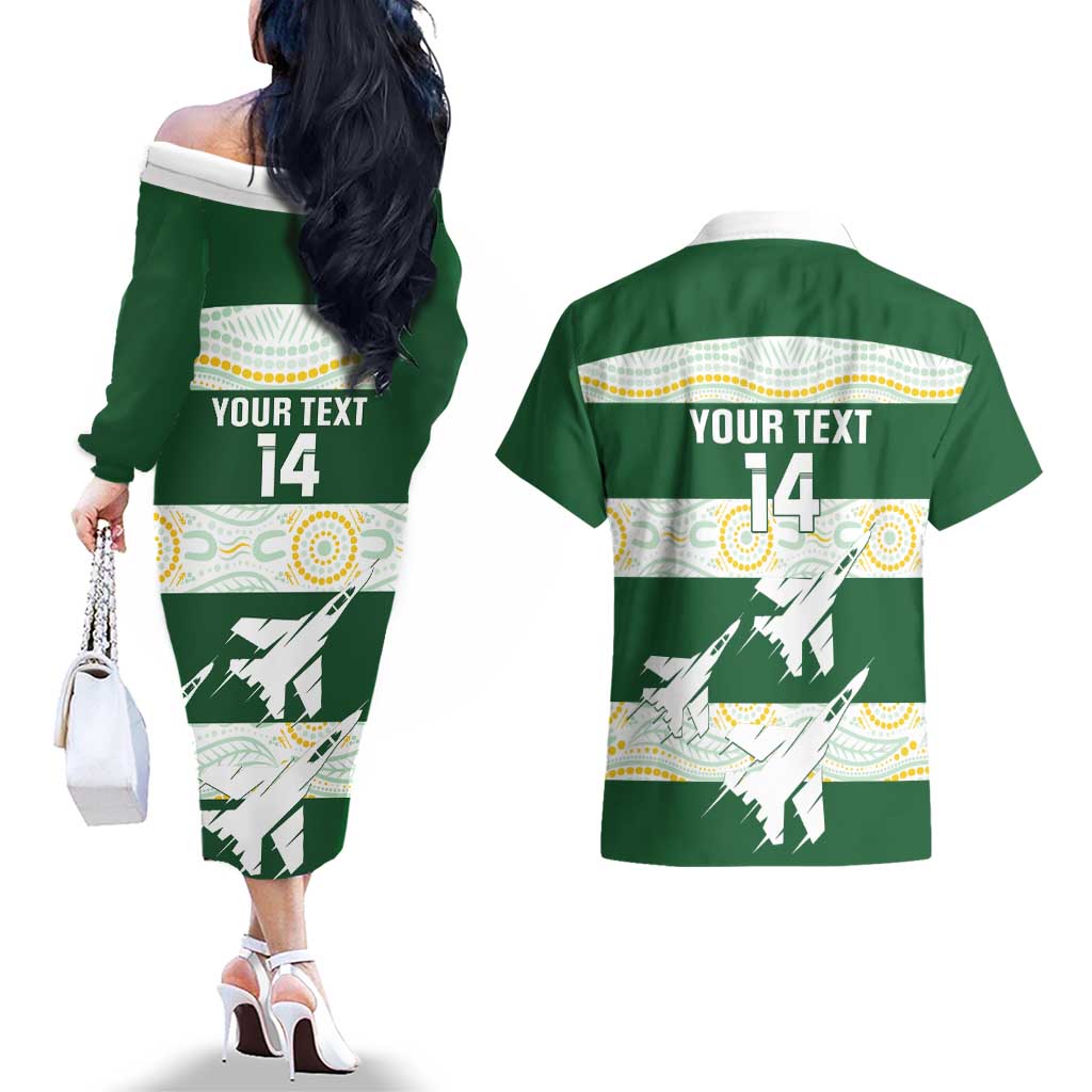 Ipswich Rugby Custom Couples Matching Off The Shoulder Long Sleeve Dress and Hawaiian Shirt Go Jets Aboriginal Art - Aussie Hoodie