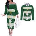 Ipswich Rugby Custom Couples Matching Off The Shoulder Long Sleeve Dress and Long Sleeve Button Shirt Go Jets Aboriginal Art - Aussie Hoodie
