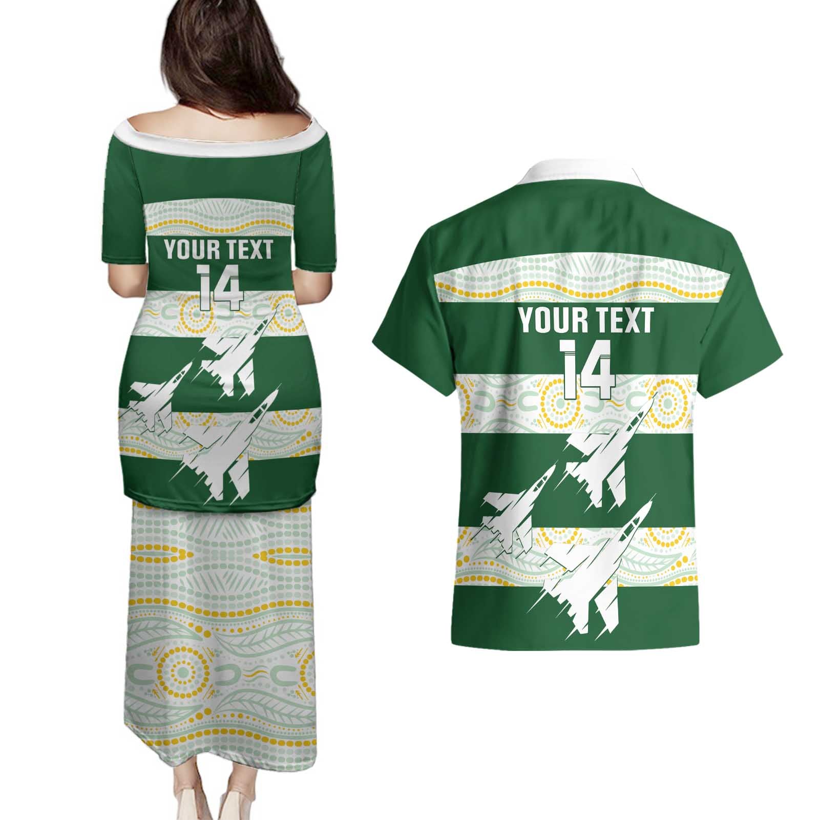 Ipswich Rugby Custom Couples Matching Puletasi and Hawaiian Shirt Go Jets Aboriginal Art - Aussie Hoodie