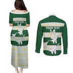 Ipswich Rugby Custom Couples Matching Puletasi and Long Sleeve Button Shirt Go Jets Aboriginal Art - Aussie Hoodie