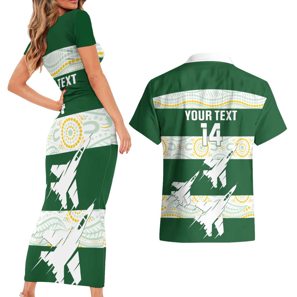 Ipswich Rugby Custom Couples Matching Short Sleeve Bodycon Dress and Hawaiian Shirt Go Jets Aboriginal Art - Aussie Hoodie