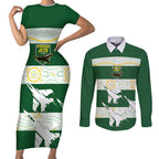 Ipswich Rugby Custom Couples Matching Short Sleeve Bodycon Dress and Long Sleeve Button Shirt Go Jets Aboriginal Art - Aussie Hoodie