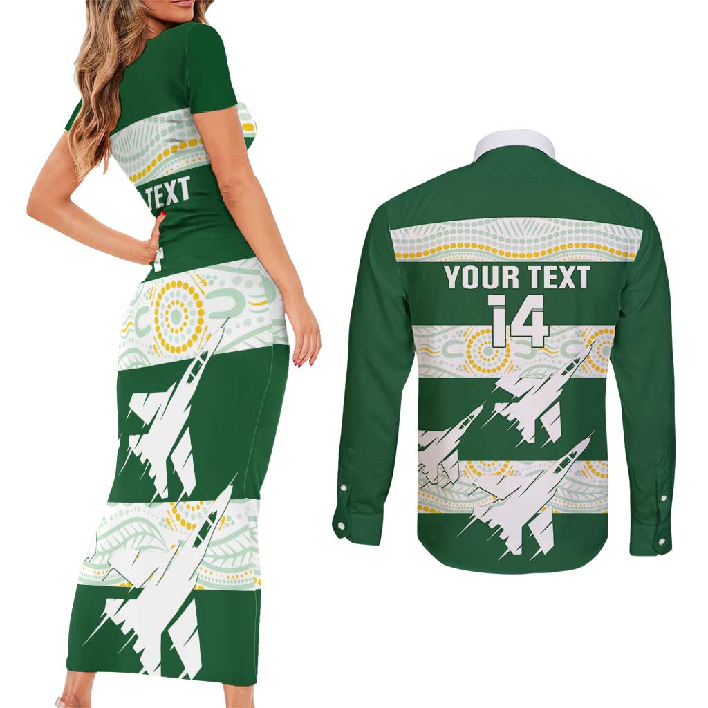 Ipswich Rugby Custom Couples Matching Short Sleeve Bodycon Dress and Long Sleeve Button Shirt Go Jets Aboriginal Art - Aussie Hoodie
