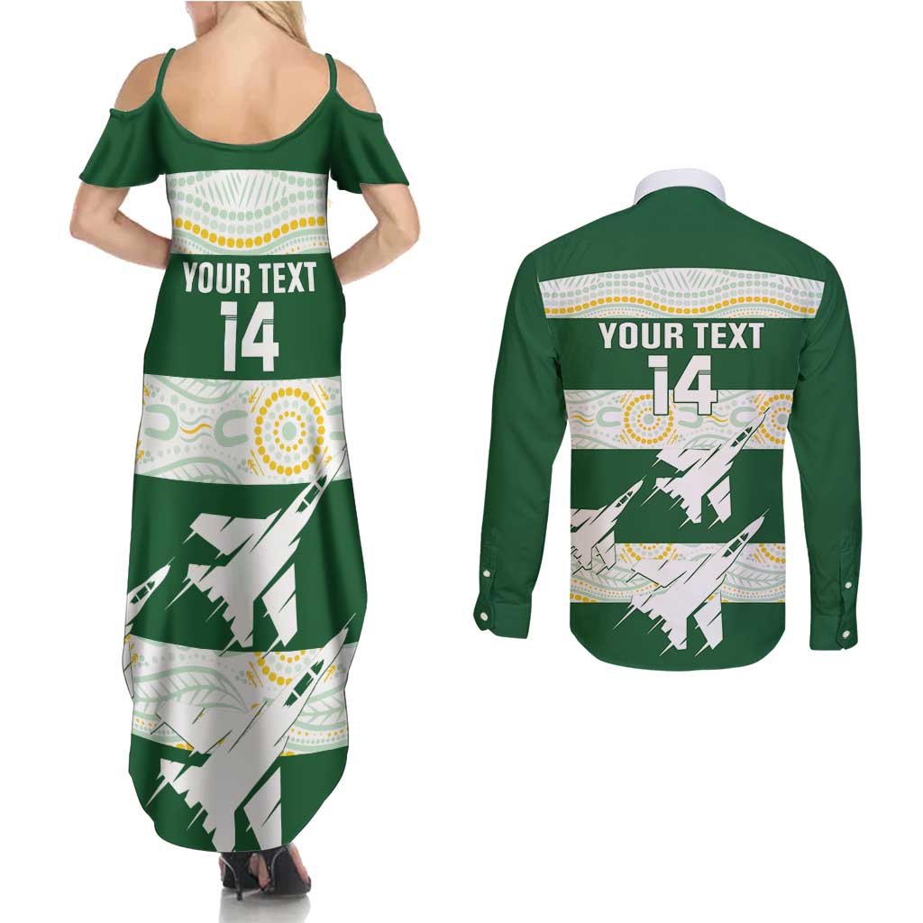 Ipswich Rugby Custom Couples Matching Summer Maxi Dress and Long Sleeve Button Shirt Go Jets Aboriginal Art - Aussie Hoodie