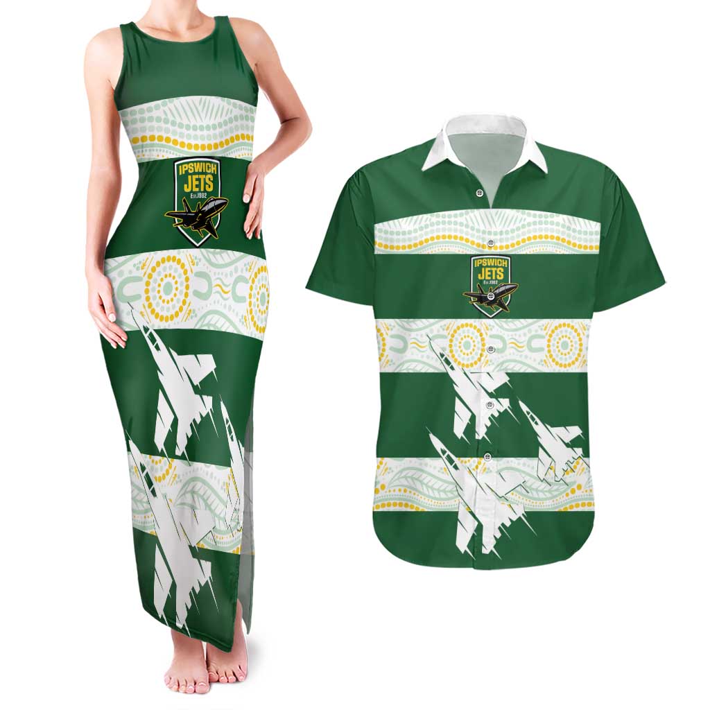 Ipswich Rugby Custom Couples Matching Tank Maxi Dress and Hawaiian Shirt Go Jets Aboriginal Art - Aussie Hoodie
