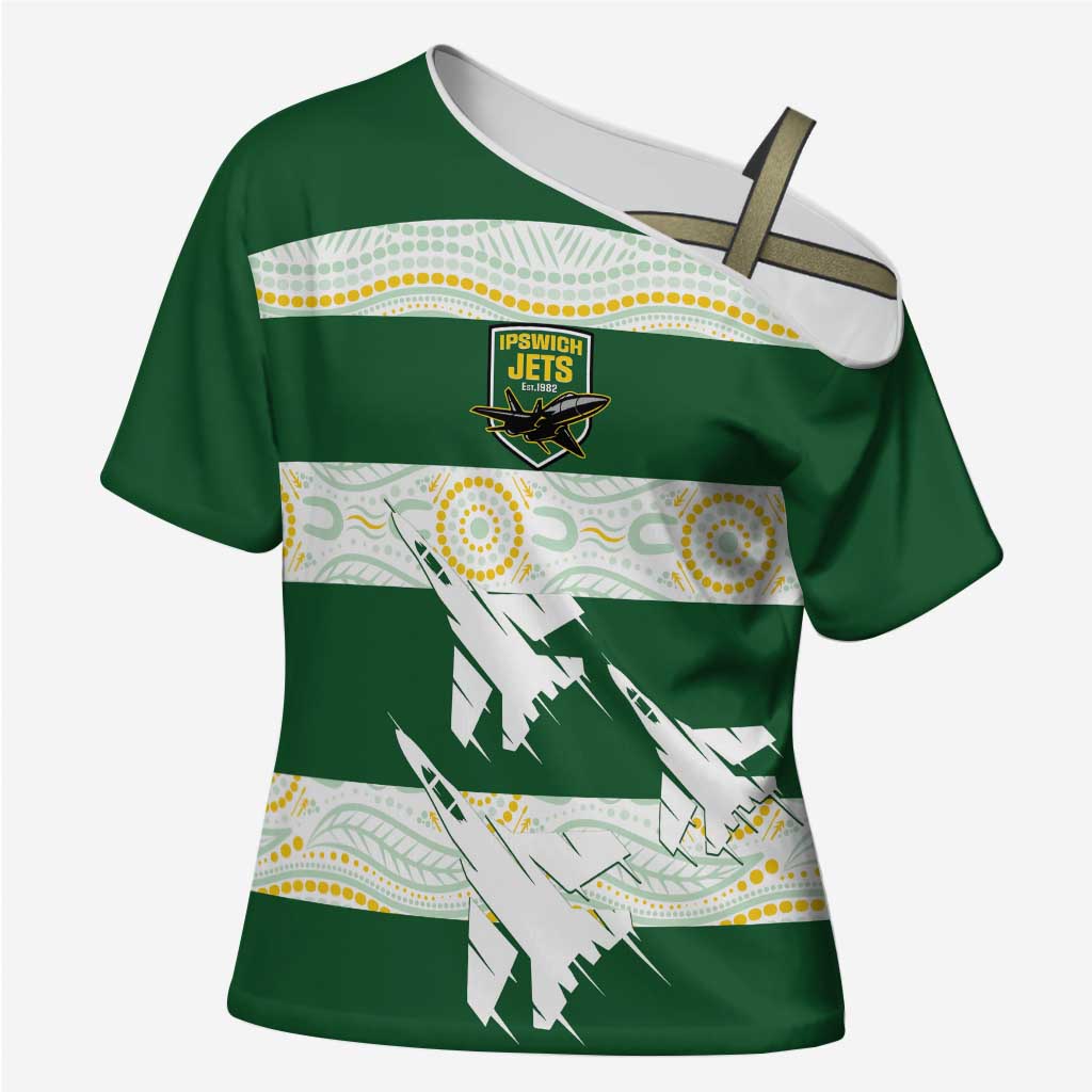 Ipswich Rugby Custom Cross Shoulder Shirt Go Jets Aboriginal Art - Aussie Hoodie