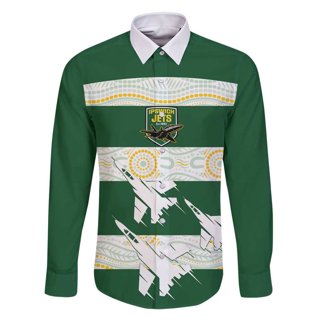 Ipswich Rugby Custom Family Matching Long Sleeve Bodycon Dress and Hawaiian Shirt Go Jets Aboriginal Art - Aussie Hoodie