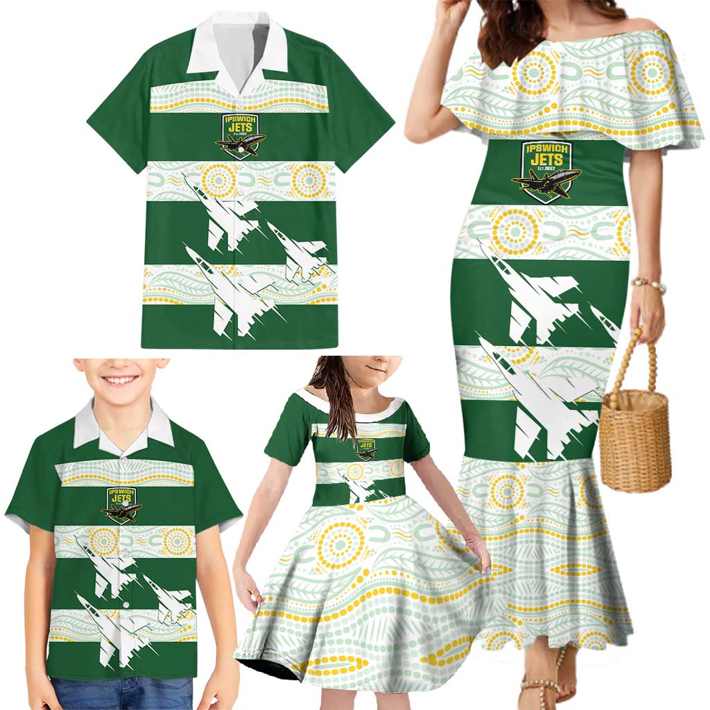 Ipswich Rugby Custom Family Matching Mermaid Dress and Hawaiian Shirt Go Jets Aboriginal Art - Aussie Hoodie