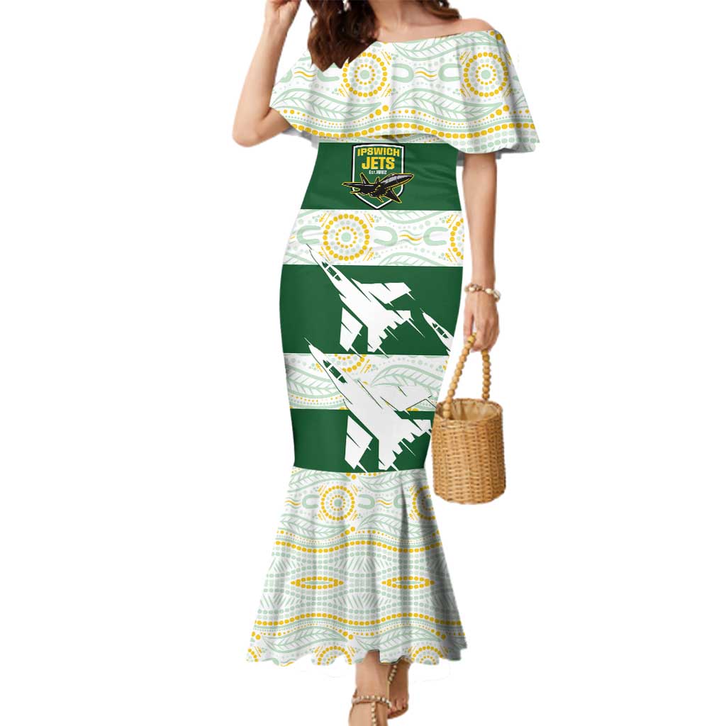Ipswich Rugby Custom Family Matching Mermaid Dress and Hawaiian Shirt Go Jets Aboriginal Art - Aussie Hoodie