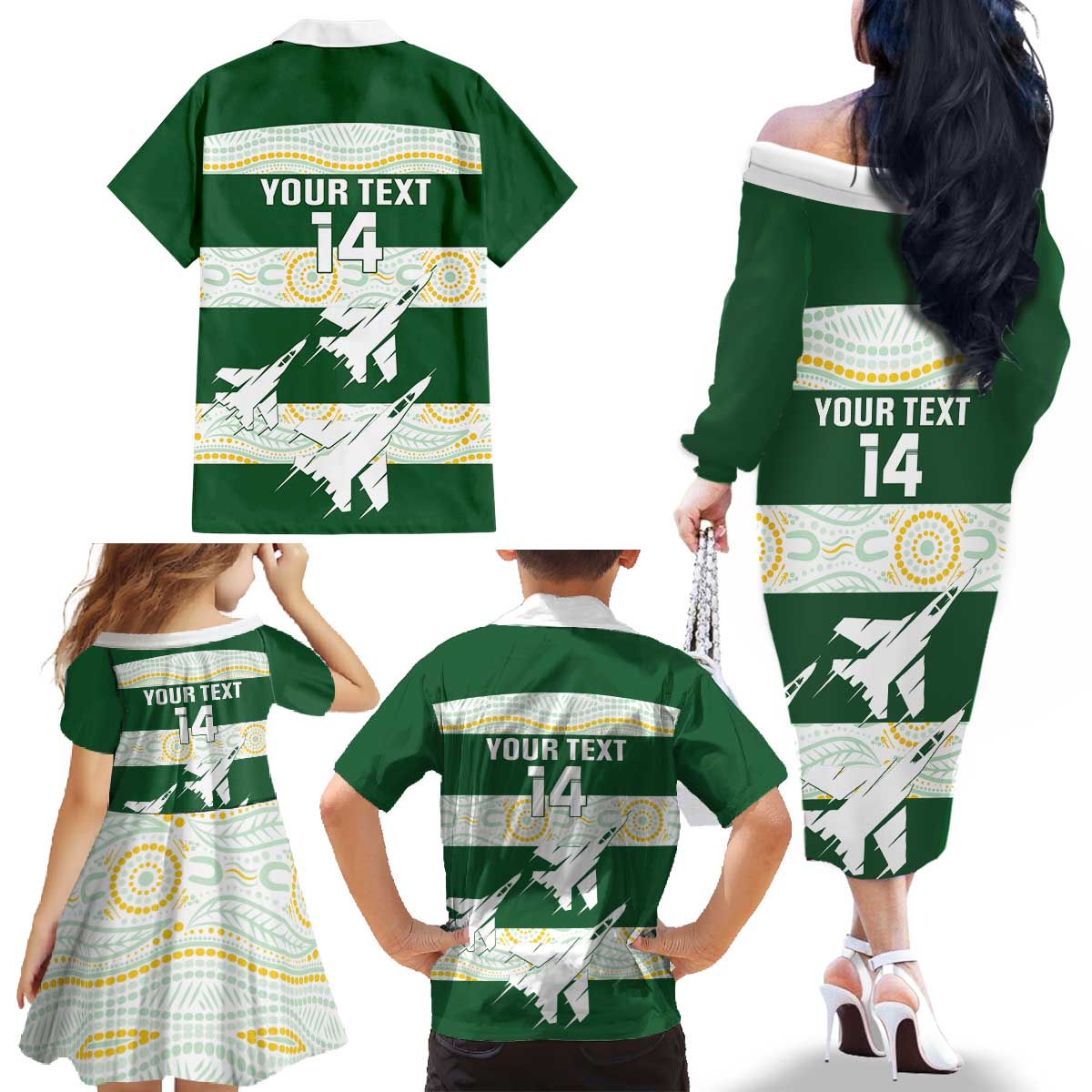 Ipswich Rugby Custom Family Matching Off The Shoulder Long Sleeve Dress and Hawaiian Shirt Go Jets Aboriginal Art - Aussie Hoodie