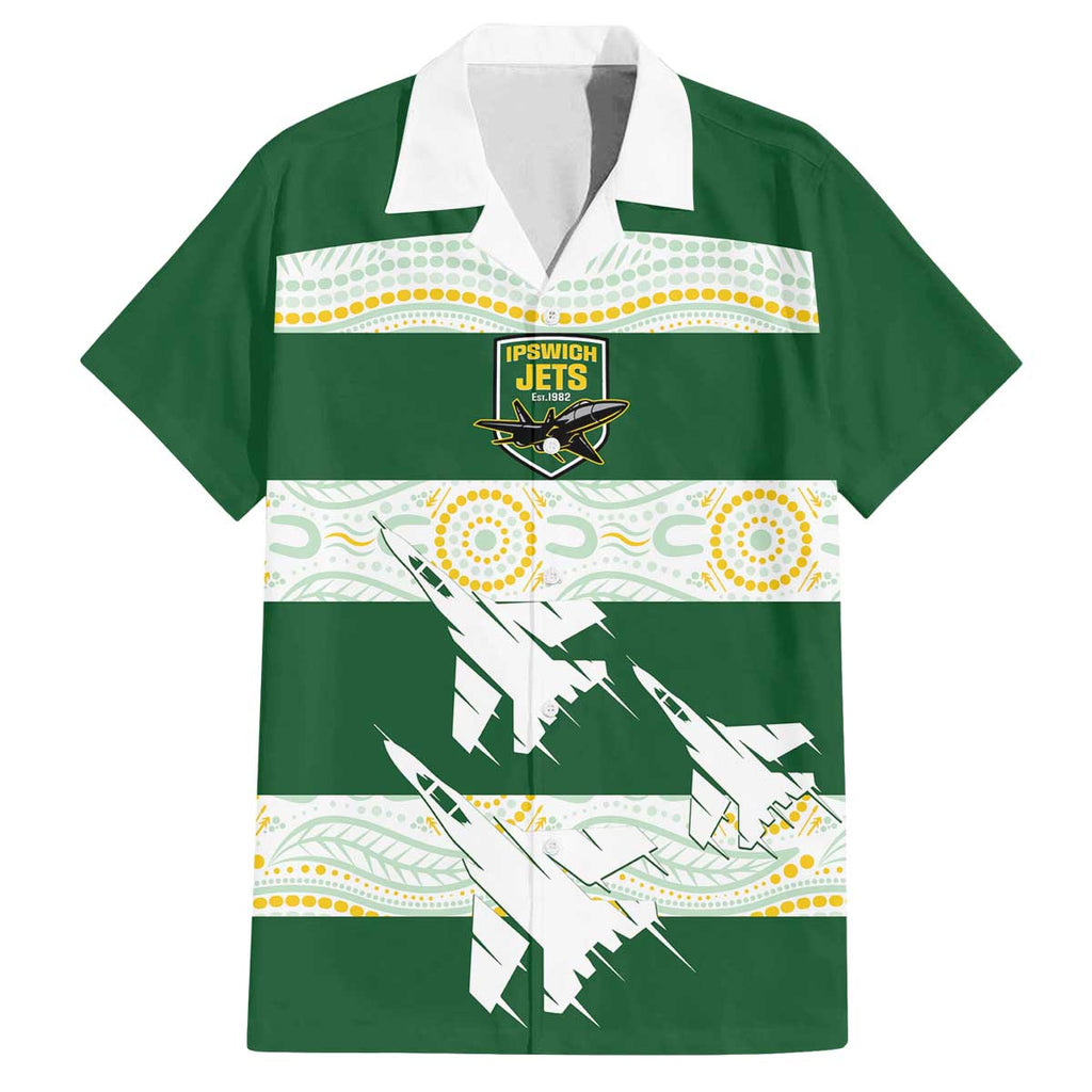 Ipswich Rugby Custom Family Matching Off The Shoulder Long Sleeve Dress and Hawaiian Shirt Go Jets Aboriginal Art - Aussie Hoodie