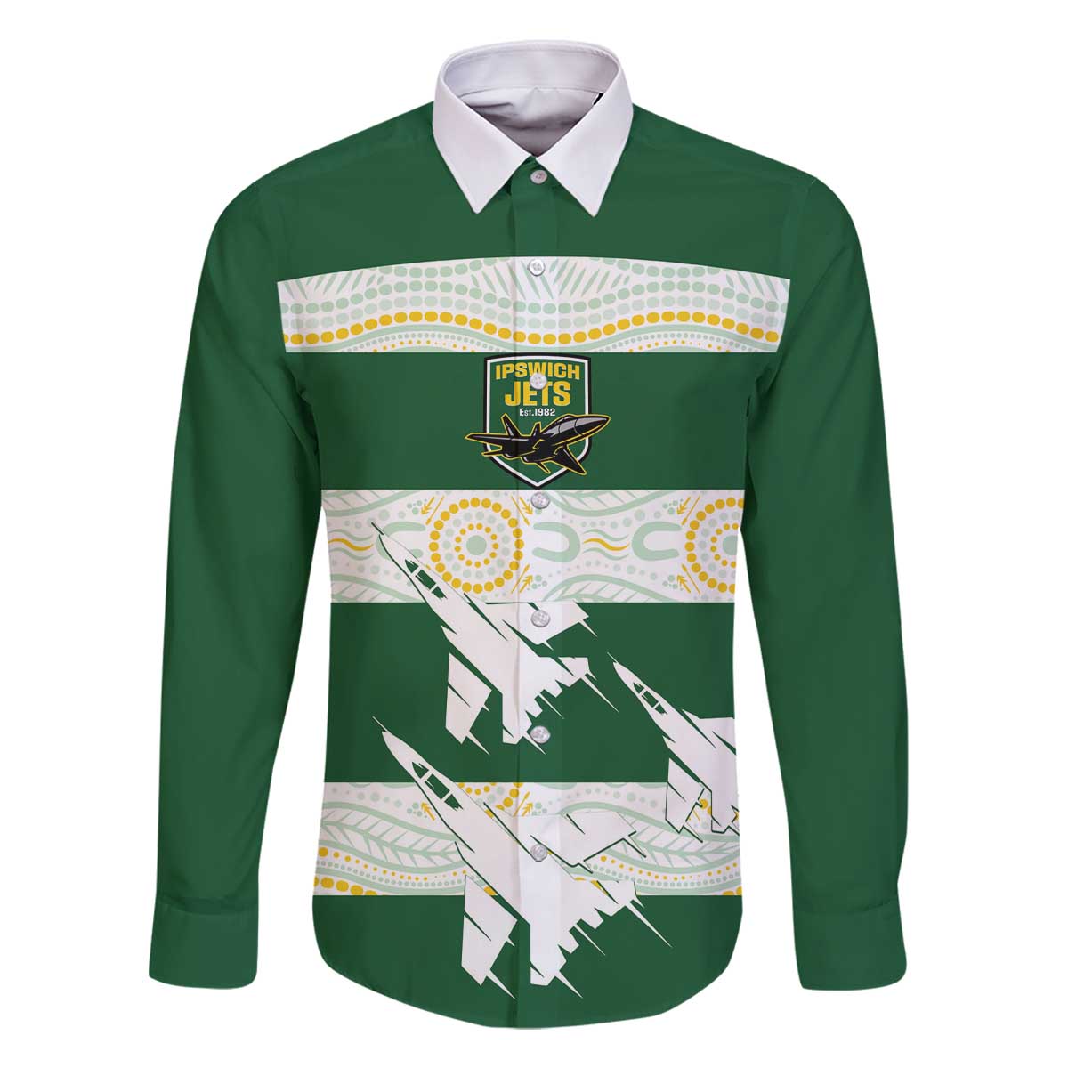 Ipswich Rugby Custom Family Matching Off The Shoulder Long Sleeve Dress and Hawaiian Shirt Go Jets Aboriginal Art - Aussie Hoodie