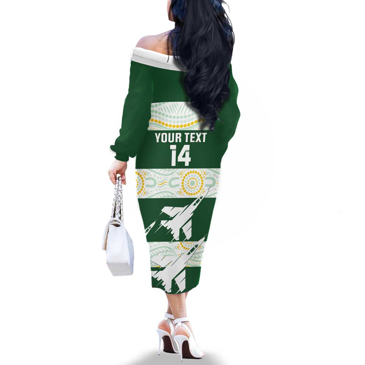 Ipswich Rugby Custom Family Matching Off The Shoulder Long Sleeve Dress and Hawaiian Shirt Go Jets Aboriginal Art - Aussie Hoodie