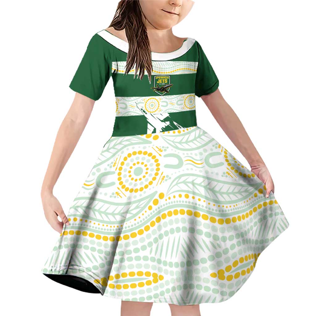 Ipswich Rugby Custom Family Matching Off Shoulder Short Dress and Hawaiian Shirt Go Jets Aboriginal Art - Aussie Hoodie