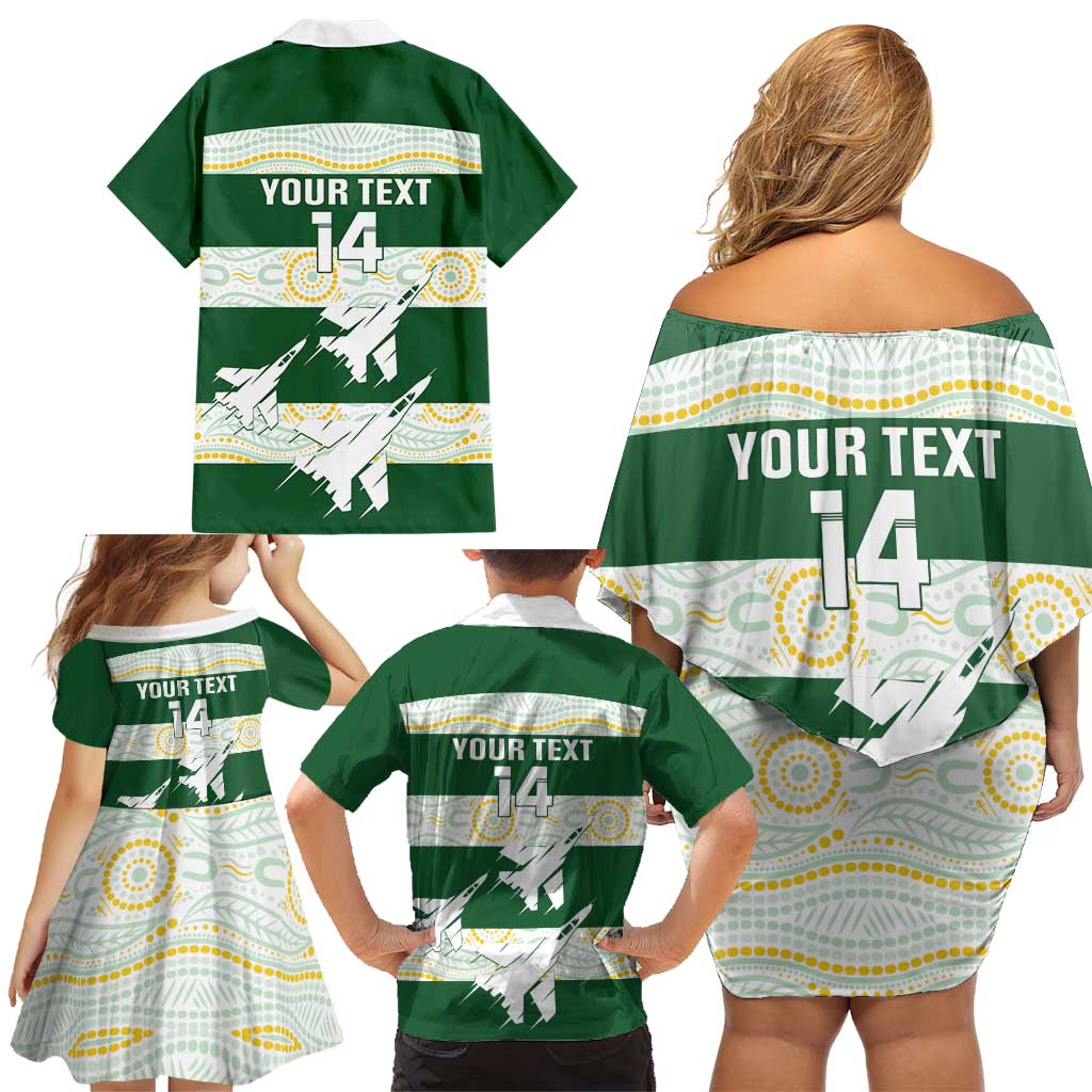 Ipswich Rugby Custom Family Matching Off Shoulder Short Dress and Hawaiian Shirt Go Jets Aboriginal Art - Aussie Hoodie