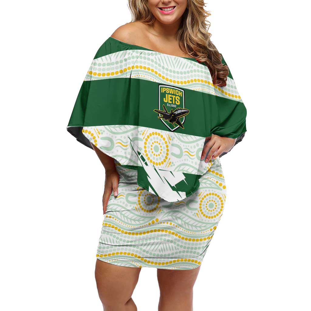 Ipswich Rugby Custom Family Matching Off Shoulder Short Dress and Hawaiian Shirt Go Jets Aboriginal Art - Aussie Hoodie