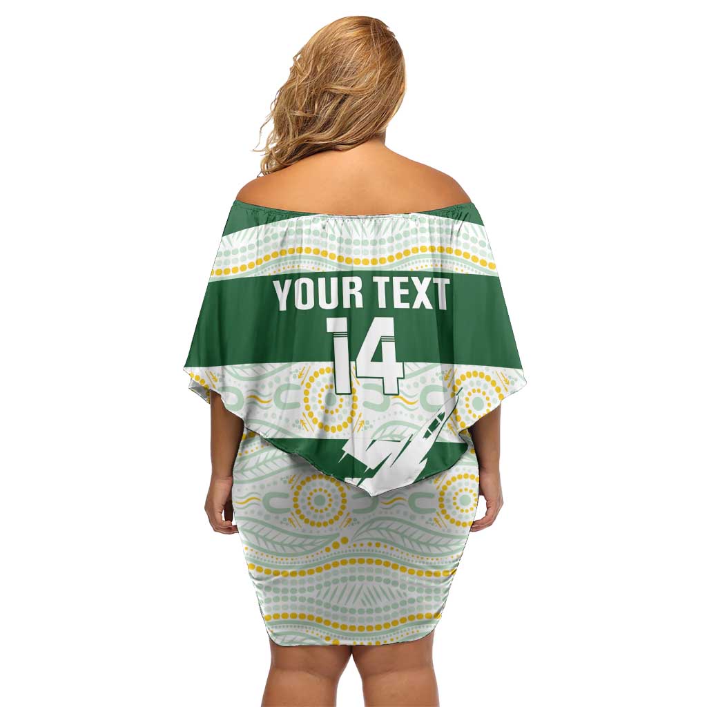Ipswich Rugby Custom Family Matching Off Shoulder Short Dress and Hawaiian Shirt Go Jets Aboriginal Art - Aussie Hoodie