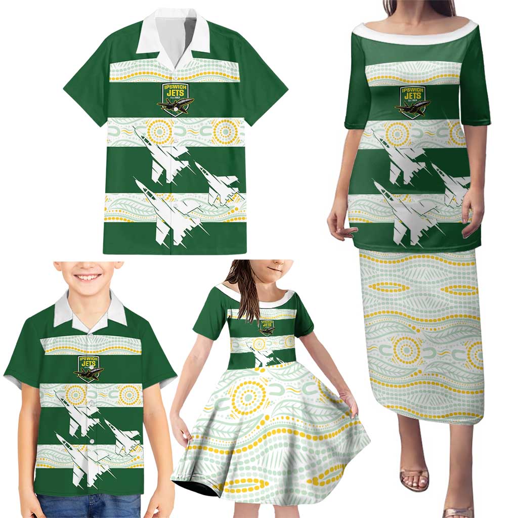 Ipswich Rugby Custom Family Matching Puletasi and Hawaiian Shirt Go Jets Aboriginal Art - Aussie Hoodie