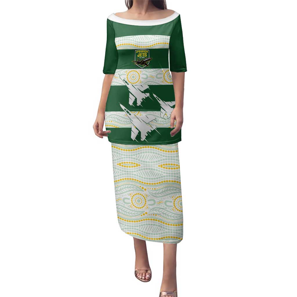 Ipswich Rugby Custom Family Matching Puletasi and Hawaiian Shirt Go Jets Aboriginal Art - Aussie Hoodie