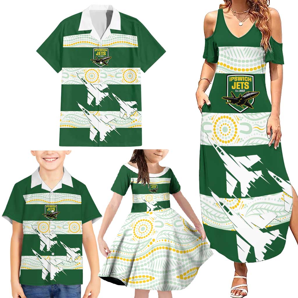 Ipswich Rugby Custom Family Matching Summer Maxi Dress and Hawaiian Shirt Go Jets Aboriginal Art - Aussie Hoodie