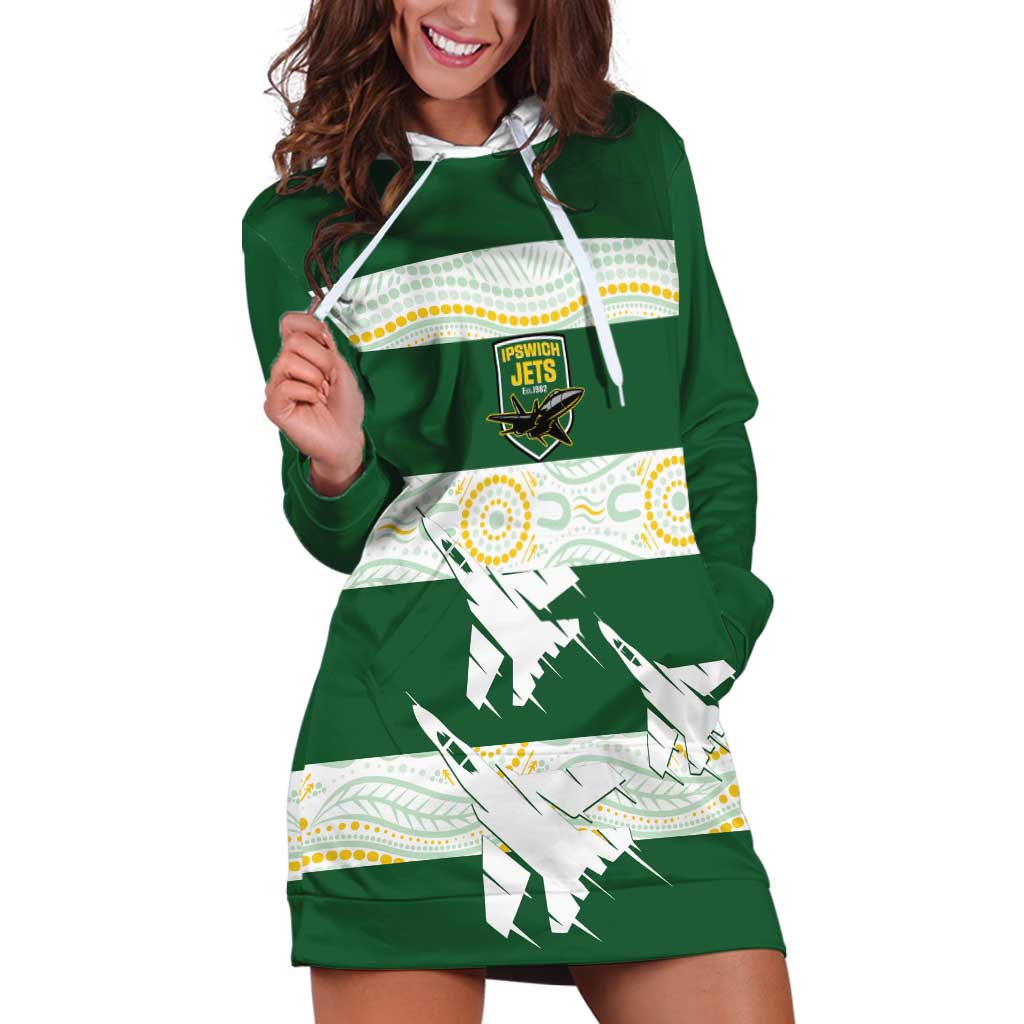 Ipswich Rugby Custom Hoodie Dress Go Jets Aboriginal Art - Aussie Hoodie