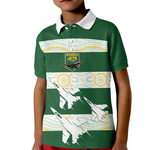 Ipswich Rugby Custom Kid Polo Shirt Go Jets Aboriginal Art - Aussie Hoodie